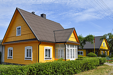 Typical wooden house in Paluse, Aukstaitija National Park, Lithuania, Europe