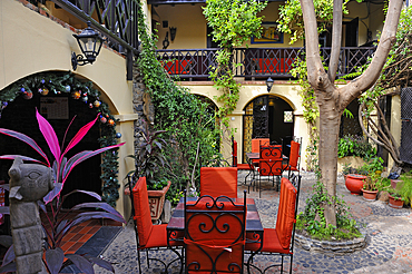 Patio of Villa Castel guesthouse, Ile de Goree (Goree Island), UNESCO, Dakar, Senegal, West Africa