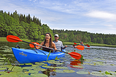 Canoe trip on Baluosykstis lake around Ginuciai, Aukstaitija National Park, Lithuania, Europe