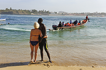 interracial couple on a beach of Ngor island, Dakar,Senegal, West Africa