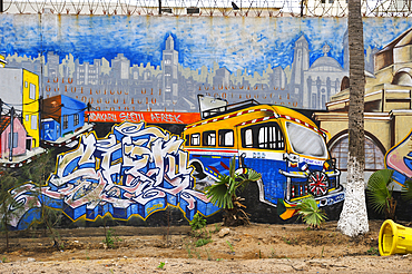 Collective mural painting in Medina district, Dakar, Senegal, West Africa