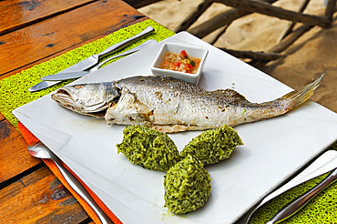 Grilled fish served at So' Beach restaurant, Corniches des Almadies, Dakar, Senegal, West Africa