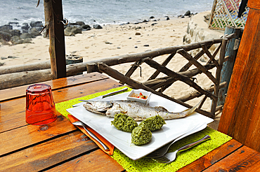 Grilled fish served at So' Beach restaurant, Corniches des Almadies, Dakar,Senegal, West Africa