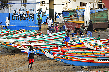 fishing dugout boats on the beach at Ngor village, Pointe des Almadies, Dakar,Senegal, West Africa