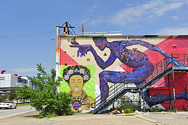 mural painting by Blanco, Graffiti Park, in East Downtown Houston, Texas, United States of America, North America