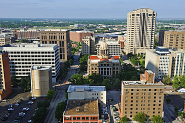 high angle view on Downtown from the Magnolia Hotel's rooftop, 1100 Texas Ave, Houston, Texas, United States of America, North America