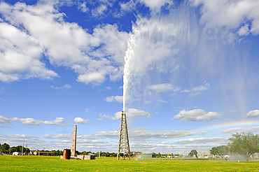 Oil gusher reconstruction, Spindletop boomtown period, Spindletop-Gladys City Boomtown Museum, Beaumont, Texas, United States of America