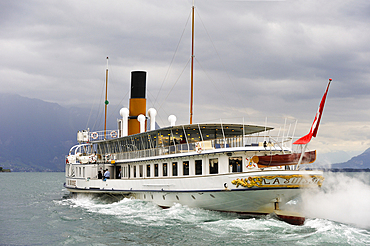 Belle Epoque paddle steamer La Suisse on Lake Leman, Lausanne, Canton of Vaud, Switzerland