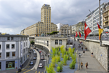 Le Flon district with the Bel-Air Tower in background, Lausanne, Canton of Vaud, Switzerland