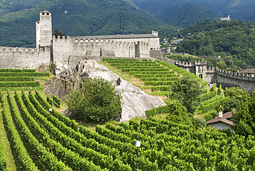 Castelgrande, the oldest of the three castles in Bellizona, Canton Ticino, Switzerland