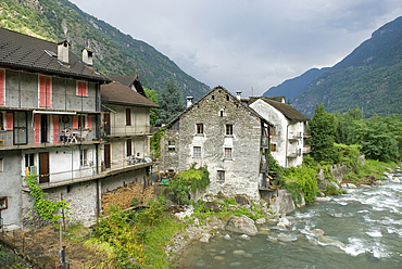 Giornico village on the Ticino River, Canton Ticino, Switzerland