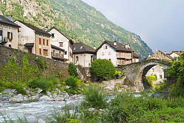 Giornico village on the Ticino River, Canton Ticino, Switzerland