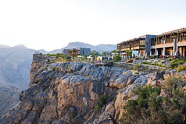 Alila Jabal Akhdar hotel, nestled 2000 metres above sea level, surrounded by Al Hajar Mountains, Sultanate of Oman, Arabian Peninsula, Middle East