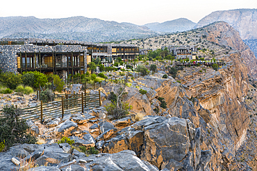 Alila Jabal Akhdar hotel, nestled 2000 metres above sea level, surrounded by Al Hajar Mountains, Sultanate of Oman, Arabian Peninsula, Middle East