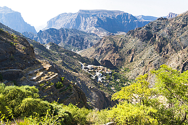 Perched villages of Jabal Al Akhdar (Green Mountains) around the Sayq plateau, Sultanate of Oman, Arabian Peninsula