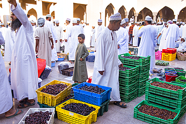 Date sale at the big market on Friday morning at Nizwa, Ad Dakhiliyah Region, Sultanate of Oman, Arabian Peninsula