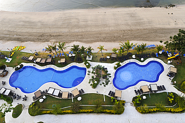 Aerial of swimming pool by the beach of the Westin Playa Bonita hotel, Panama City, Republic of Panama, Central America