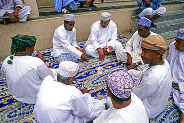 Men playing card games, Rustaq, Sultanate of Oman, Arabian Peninsula