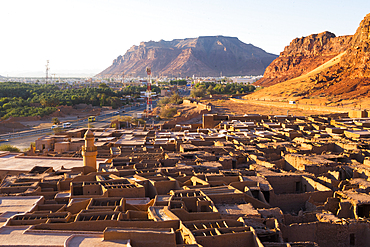 Old mudbrick village under reconstruction, in the Old town of AlUla, Medina Province, Saudi Arabia, Middle East