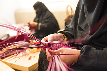 Madrasat Adeera, originaly a Girl's School, now an artistic space where women learn and practice different crafts, here a weaving and basketry workshop, whose creations will be sold in the old town of AlUla, Medina Province, Saudi Arabia, Middle East