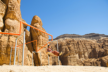 Installation by Superflex, entitled 'One Two Three Swing' as part of the 2020 Desert X AlUla exhibition, which took place in the Ashar Valley, Medina Province, Saudi Arabia, Middle East, Medina Province, Saudi Arabia, Middle East