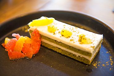 Dessert (Moringa Cake) served at Harrat restaurant of Banyan Tree AlUla, Medina Province, Saudi Arabia, Middle East