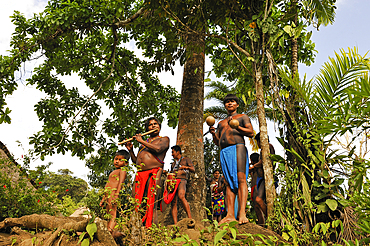 Men of Embera native community living by the Chagres River within the Chagres National Park, Republic of Panama, Central America