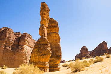 Extraordinary sandstone rock structure called 'Dancing Rocks' in the Sharaan Nature Reserve, AlUla, Medina Province, Saudi Arabia, Middle East