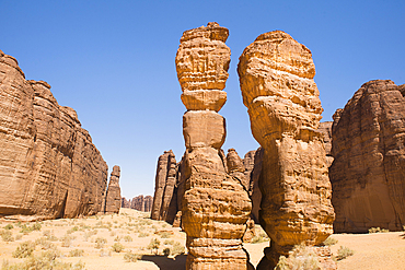 Extraordinary sandstone rock structure called 'Dancing Rocks' in the Sharaan Nature Reserve, AlUla, Medina Province, Saudi Arabia, Middle East