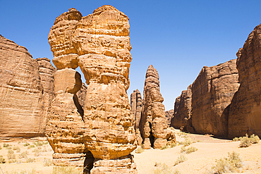 Extraordinary sandstone rock structure called 'Dancing Rocks' in the Sharaan Nature Reserve, AlUla, Medina Province, Saudi Arabia, Middle East