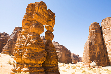 Extraordinary sandstone rock structure called 'Dancing Rocks' in the Sharaan Nature Reserve, AlUla, Medina Province, Saudi Arabia, Middle East