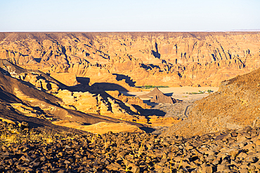 Mountainscape viewed from the top of Harrat volcanic plateau, AlUla, Medina Province, Saudi Arabia, Middle East