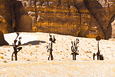 Installation by Nadim Karam, entitled 'On Parade' as part of the 2020 Desert X AlUla exhibition, which took place in the Ashar Valley, Medina Province, Saudi Arabia, Middle East, Medina Province, Saudi Arabia, Middle East