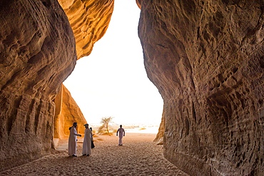 Passage through the Siq channel at Jabal Ithlib area within the UNESCO World Heritage Site of Hegra , AlUla, Medina Province, Saudi Arabia, Middle East