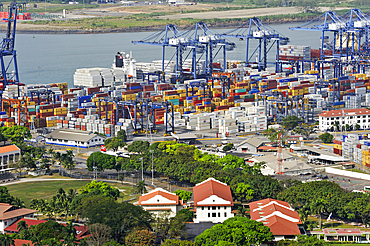 Port of the Canal seen from Ancon Hill, Panama City, Republic of Panama, Central America