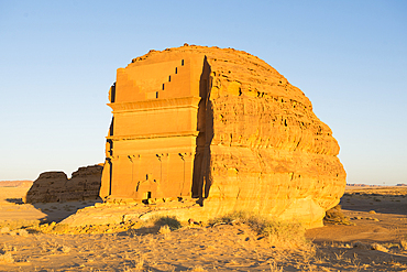 Tomb of Lihyan son of Kuza (Qasr AlFarid), carved into its own separate sandstone outcrop within the UNESCO World Heritage Site of Hegra, AlUla, Medina Province, Saudi Arabia, Middle East