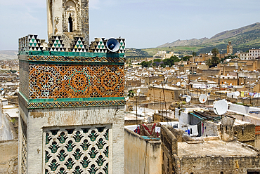 Speaker and Satellite dishes, Chrabliyine Mosque,Fes,Morocco,North Africa