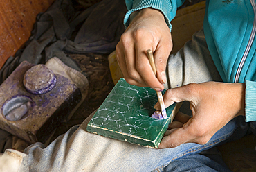 Workshop of cutting tiles for zelliges, Pottery area, ,Fes,Morocco,North Africa