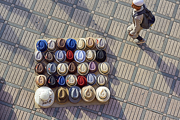 Layout of hats on Jemaa el-Fnaa square, proclaimed Masterpiece of the Oral and Intangible Heritage of Humanity Medina of Marrakech, Morocco, North West Africa