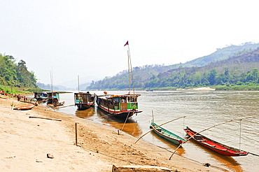 Mekong River bank at Ban Baw, a traditional Lao Loum village between Luang Prabang and Pakbeng, Laos, Southeast Asia