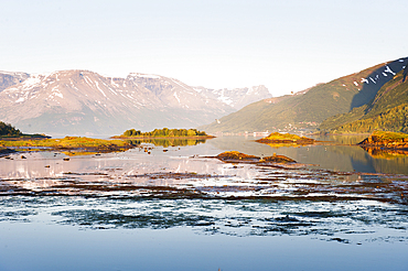 Bay, by the Lyngen fjord,Solvik Gard,Lyngseidet,Lyngen Alps,region of Lyngen,County of Troms,Norway,Northern Europe