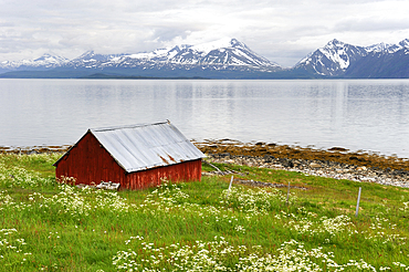 Boathouse by the Lyngen fjord,County of Troms,Norway,Northern Europe