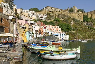 Harbour of Corricella, Procida Island, Campania region, Italy, Europe