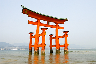 The iconic torii at the Itsukushima Shrine, on Miyajima island, hiroshima Prefecture, Japan