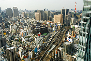 Elevated view from the Park Hotel Tokyo on the Shinbashi district in Minato, Tokyo, Japan