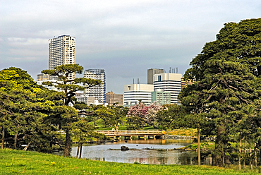 Hama-rikyū Gardens, next to Shiodome area, in Chuo district at the mouth of the Sumida River, Tokyo, Japan