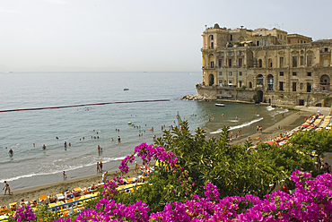 Posillipo's Beach and the Villa Donn'Anna, Naples, Campania region, Italy, Europe