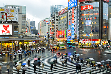 Shinjuku at dusk in the rain, special ward of Tokyo, Japan