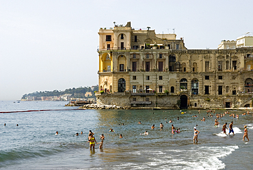 Posillipo's Beach and the Villa Donn'Anna, Naples, Campania region, Italy, Europe