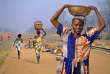 Street hawkers in railway station at Save, Collines department, Benin, Africa